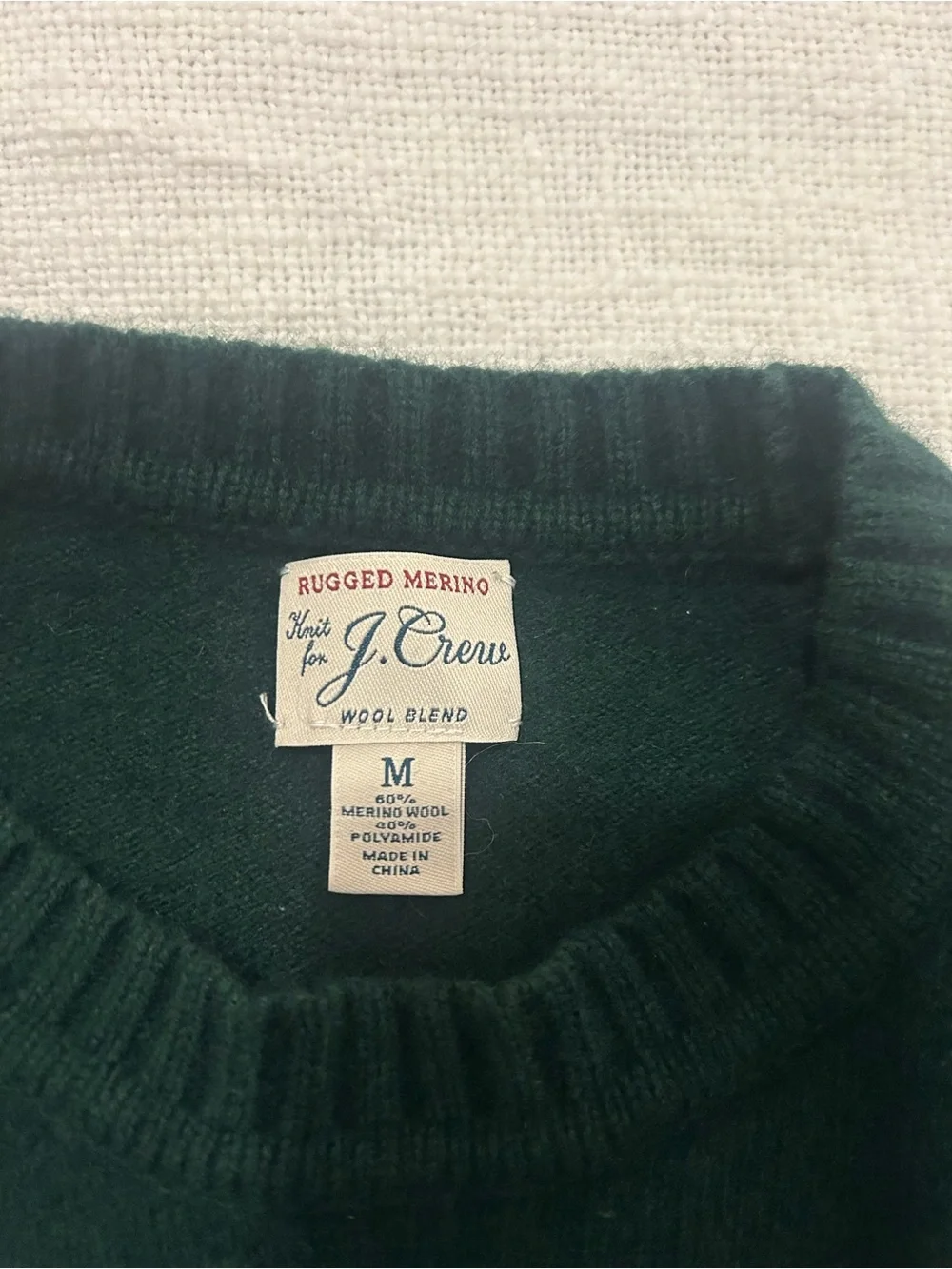 J Crew Rugged Merino Wool Sweater Mens M Dark Green Crewneck Wool Blend